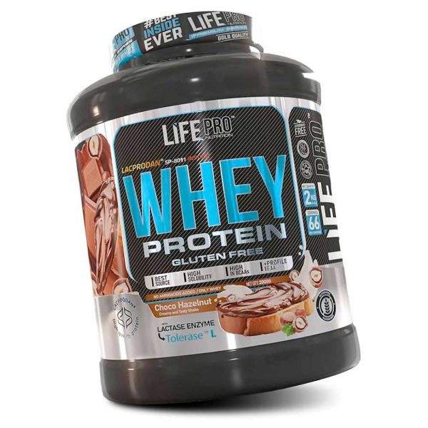 Life Pro Nutrition Whey Protein 2kg | Alimento Deportivo, 78% Proteína de Concentrado de Suero, Protege Tejidos, Anticatabolismo, Crecimiento Muscular y Facilita Recuperación | Sin Gluten LIFE PRO