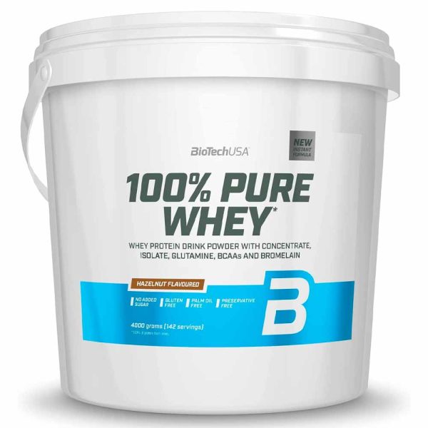 BiotechUsa 4kg 100% Pure Whey  - Proteína en Polvo con BCAA y Glutamina - Sin Gluten, Sin Aceite de Palma