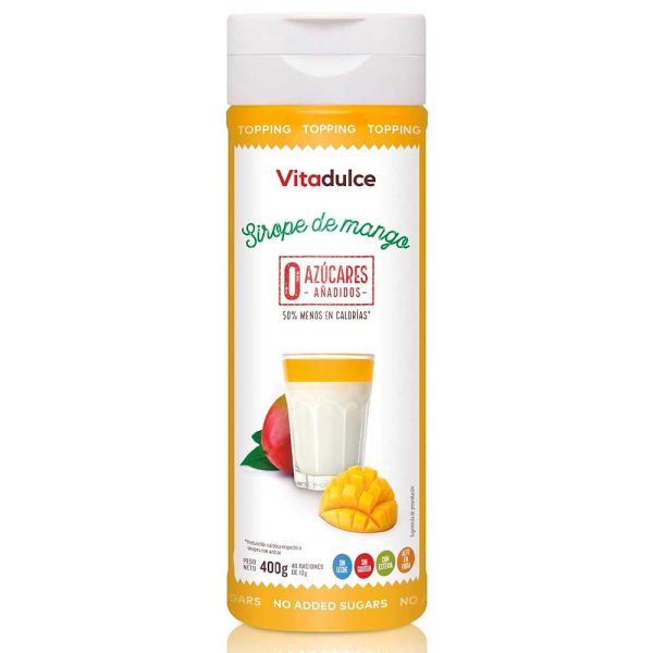 Vitadulce Sirope de Mango 400 gr - Sin gluten - 0% grasas y baja en calorías -Sin azúcares ni leche