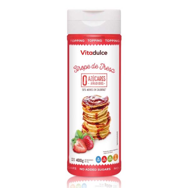Vitadulce Sirope de Fresa 400 gr – Sin gluten – 0% grasas y baja en calorías -Sin azúcares ni leche