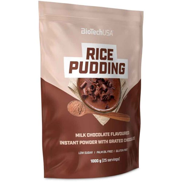 BioTechUSA Rice Pudding 1000 g| Arroz con leche instantáneo en polvo | Con pepitas de chocolate rallado Sin gluten, Chocolate con leche
