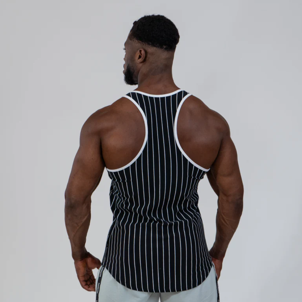Agongym Aesthetic Muscle Era- black y Rayas-M 3 Agongym Stringer Muscle Era Striped Black - M - Imagen 3